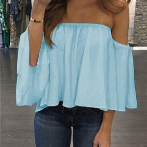 Women's Off-Shoulder Light Blue Top